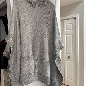 Michael Kors Light Gray Turtleneck Poncho Sweater